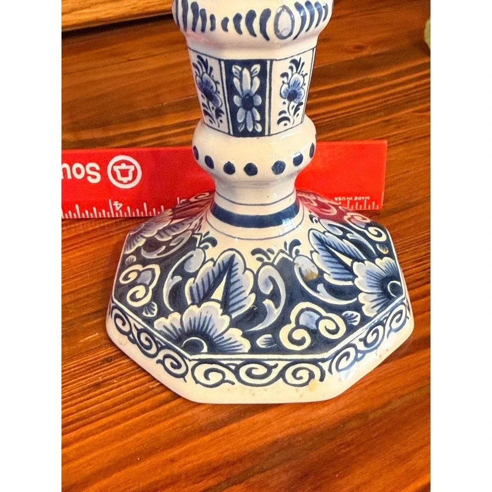 Delft Candlestick Holder 5.25in Blue Excellent Hand Painted Floral 834/1